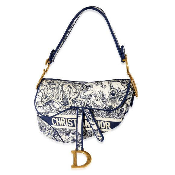 Dior Bags Christian Dior Blue Toile De Jouy Embroidery Saddle Bag